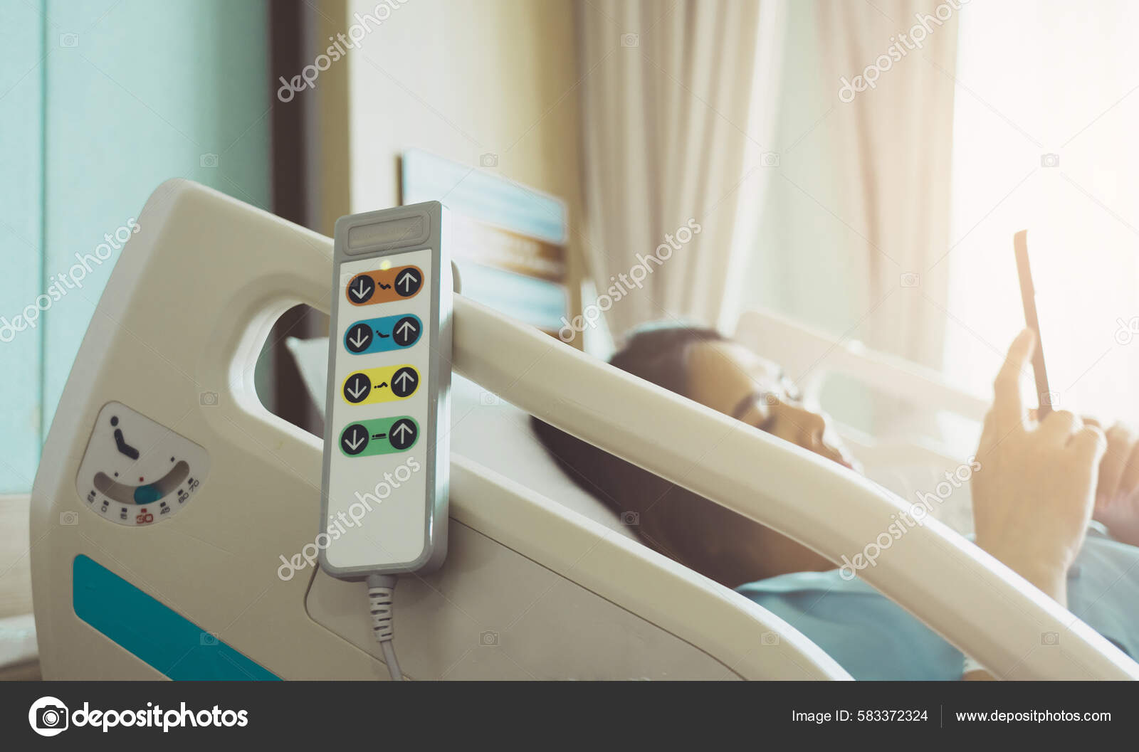 Hospital Bed Remote Control Hanging Bed Rail Woman Patient Bed Stock