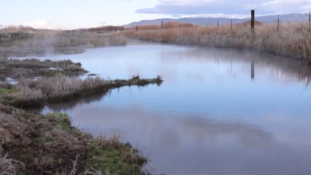 Stagno Sorgenti Calde Una Giornata Fredda Con Bellissimi Riflessi Del — Video Stock