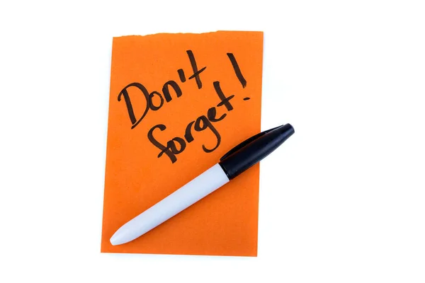 Reminder Note Permanent Black Marker Orange Note Pad Page Isolated — Stock Photo, Image