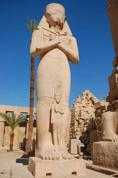 Obelisks Statues Temple Karnak Luxor — Zdjęcie stockowe