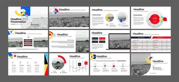 Πρότυπο παρουσίασης. Κίτρινα στοιχεία για παρουσιάσεις διαφανειών σε λευκό φόντο — Διανυσματικό Αρχείο