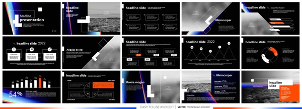 Creative presentation templates elements on a black background. Vector infographics. Use in Presentation, flyer and leaflet, corporate report, marketing, advertising, annual report, banner. — Stok Vektör