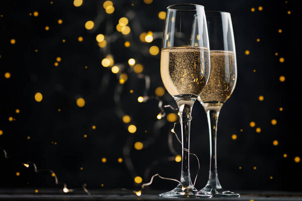 Christmas 2020, festive winter seasonal background with glasses and copyspace