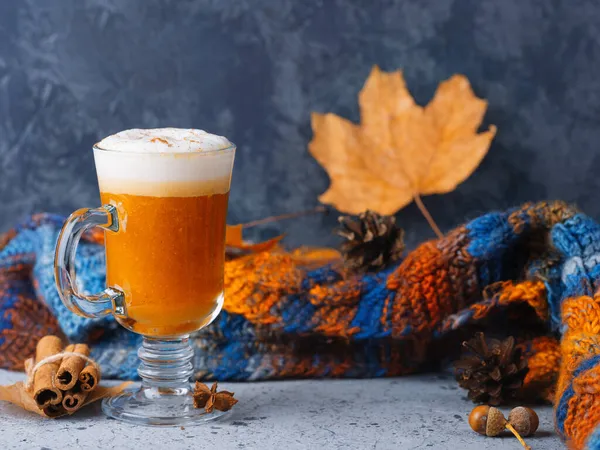 Dolce Latte Alla Zucca Cremoso Bicchiere Sul Tavolo — Foto Stock