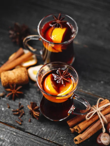 Boisson Chaude Traditionnelle Hiver Noël Vin Chaud Sur Une Table — Photo