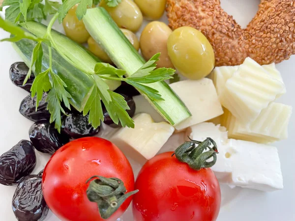 Köstliche Traditionelle Türkische Mahlzeit Köstlichkeiten Morgens Türkisches Frühstück — Stockfoto