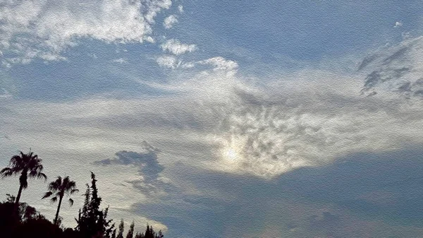 Ciel Dramatique Dans Nature Avec Effet Peinture Huile — Photo