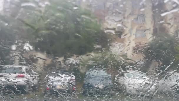 Närbild Kraftigt Regn Bilrutan — Stockvideo