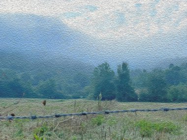 Yağ boyama efektli yeşil doğa ve doğa