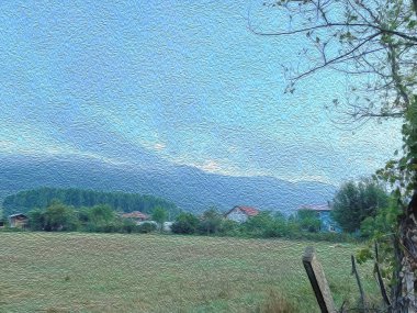 Yağ boyama efektli yeşil doğa ve doğa