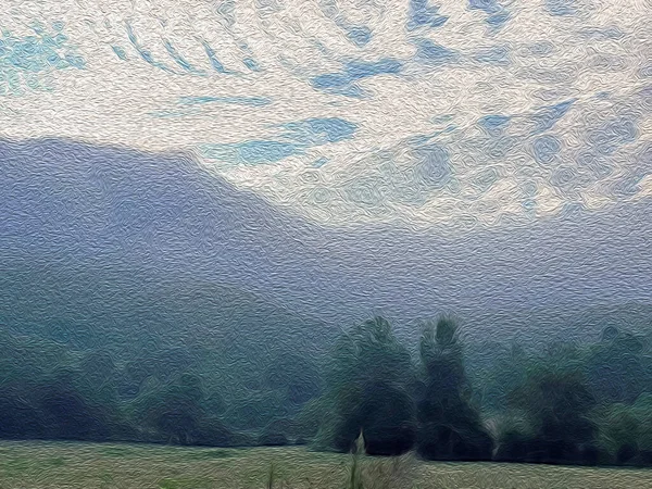 Yağ boyama efektli yeşil doğa ve doğa