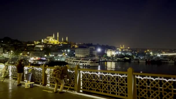 Istanbul Törökország Október 2021 Amatőr Halászok Galata Hídon Istanbul Óvárosi — Stock videók