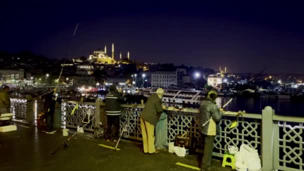 Istanbul 칠면조 2021 어부들 갈라타 다리와 Istanbul 풍경을 아침에 바라본다 — 비디오
