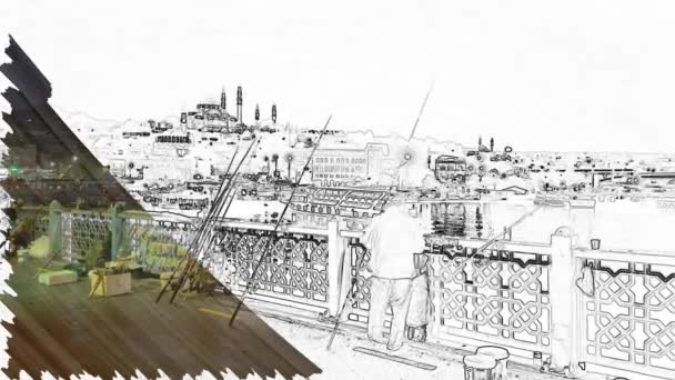 Істанбул Індичка Октобер 2021 Аматорські Рибалки Мостові Галіта Старій Міській — стокове відео