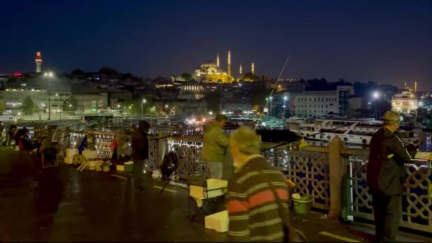 Istanbul Peru Novembro 2021 Pescadores Amadores Ponte Galata Início Manhã — Vídeo de Stock