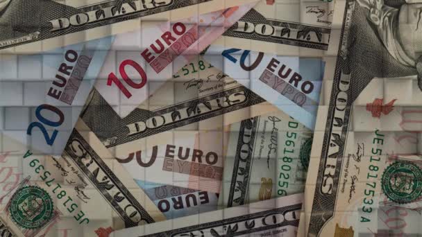 Finanças Economia Notas Euro Dólar Americano — Vídeo de Stock