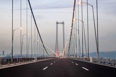 İzmit, 13 Kasım 2021 Osmangazi Köprüsü 'nden sabah erken saatte geçen araba.