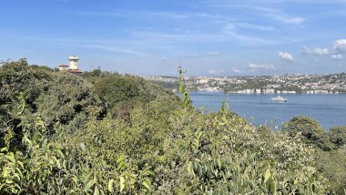 İstanbul Boğazı 'nın tepelerinde hindi, sembolik 12.2021.Khediv pavyonu ve korusu. Sonbaharda yeşil doğası ve güzellikleriyle koruluktan manzaralar..
