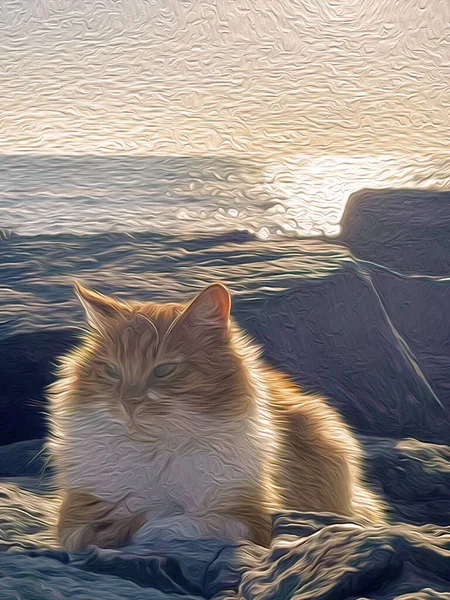 Gato Amarillo Naturaleza Con Efecto Pintura Óleo — Foto de Stock