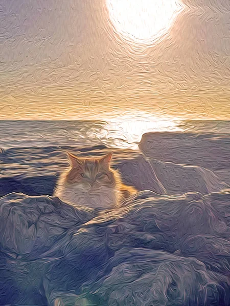 Yellow Cat Nature Oil Painting Effect — Stock Photo, Image