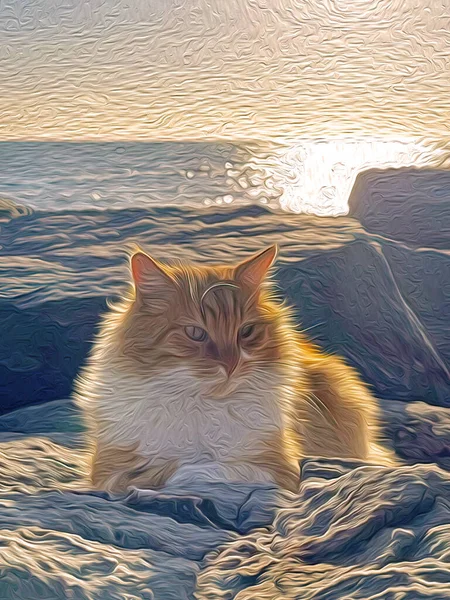 Yellow Cat Nature Oil Painting Effect — Stock Photo, Image