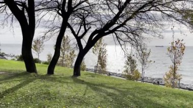 İstanbul, Türkiye-27 Kasım 2021.Marmara Deniz manzaralı Florya kamu parkı ve sonbahar sezonu İstanbul, Türkiye.