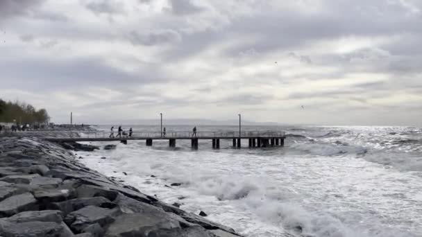 Florya Istanbul Turkey November 2021 Intense Waves Marmara Sea Cloudy — Stock Video