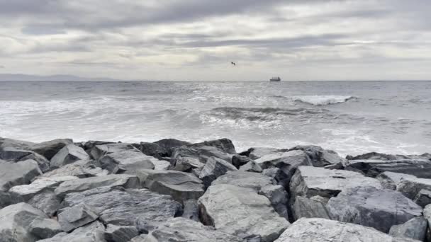 Olas Intensas Mar Mármara Con Clima Nublado Otoño Estambul — Vídeos de Stock