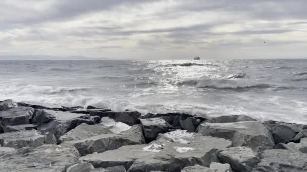 Olas Intensas Mar Mármara Con Clima Nublado Otoño Estambul — Vídeo de stock