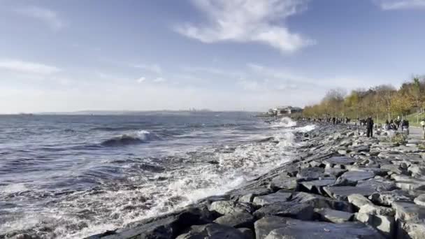 Florya Estambul Turquía Noviembre 2021 Intensas Olas Mar Mármara Con — Vídeos de Stock