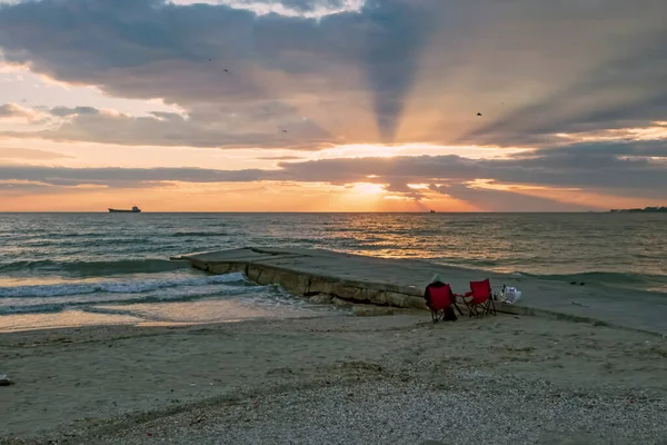 Istanbul Turkey December 2021 Вид Закат Мраморное Море Пляже Менексе — стоковое фото