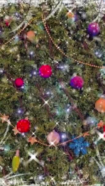 Fermer Décorations Arbre Noël Ornements Avec Salutation Noël Effet Mouvement — Video