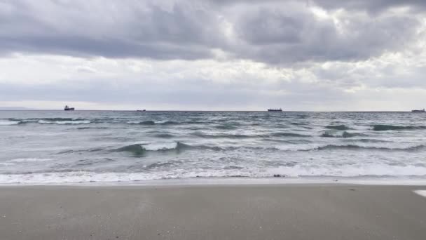 Olas Playa Temporada Invierno Clima Nublado Mar Mármara Estambul — Vídeo de stock