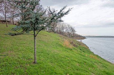Avcilar, istanbul, Türkiye - 10 Aralık 2021.Pasaeli kamu parkı manzaralı Avcilar ilçesinde Kucukcekmece Gölü