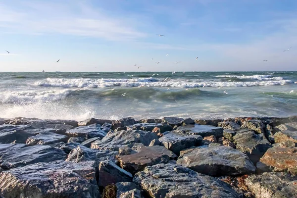 Seashore Cliffs Heavy Waves Winter Season — Stockfoto