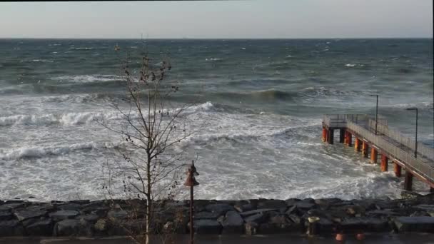 Southwest Heavy Waves Marmara Sea Winter Season Istanbul Turkey — Vídeo de Stock