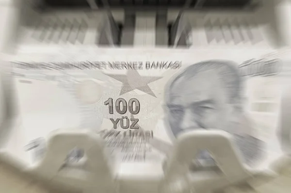 Türkische Lira Banknoten Einer Geldzählmaschine — Stockfoto