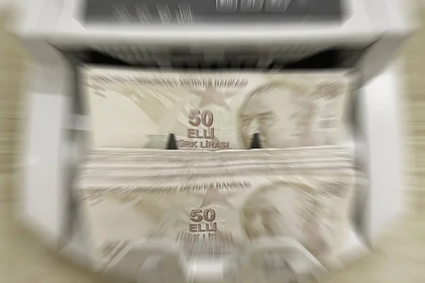Banknoty Tureckie Lira Maszynie Liczenia Pieniędzy — Zdjęcie stockowe