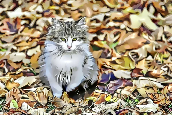 Primer Retrato Gato Naturaleza Con Efecto Dibujos Animados — Foto de Stock