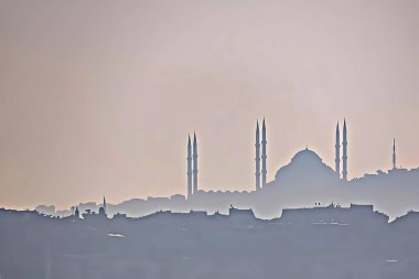 istanbul,Turkey-January 14,2022.The dream city between the continents of Europe and Asia, Istanbul. Cityscape and touristic sights of istanbul with cartoon effect. 