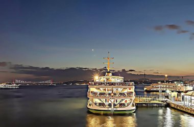 istanbul,Turkey-January 14,2022.The dream city between the continents of Europe and Asia, Istanbul. Cityscape and touristic sights of istanbul with cartoon effect. 