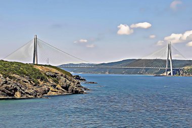 istanbul,Turkey-January 14,2022.The dream city between the continents of Europe and Asia, Istanbul. Cityscape and touristic sights of istanbul with cartoon effect. 