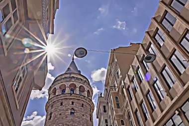 istanbul,Turkey-January 14,2022.The dream city between the continents of Europe and Asia, Istanbul. Cityscape and touristic sights of istanbul with cartoon effect. 