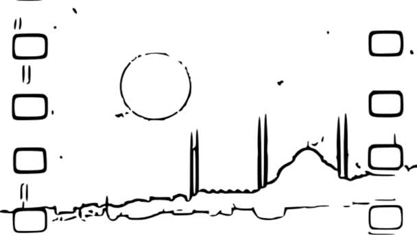 Mezquita Minaretes Amanecer Con Efecto Dibujos Animados — Vídeos de Stock