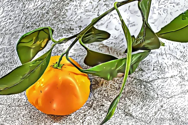 Close Tangerines Green Leaves Grey Background — Stock Fotó