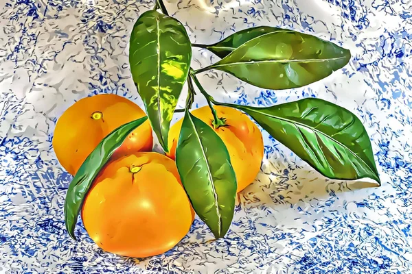 Close Tangerines Green Leaves Grey Background — Stockfoto