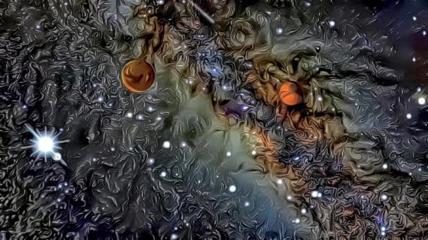 Universo Infinito Spazio Esterno Stelle Pianeti Con Effetto Cartone Animato — Video Stock