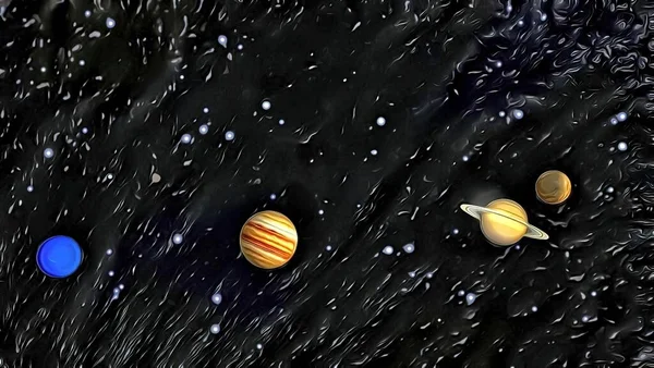 Oändligt Universum Yttre Rymden Stjärnor Och Planeter Med Tecknad Effekt — Stockfoto