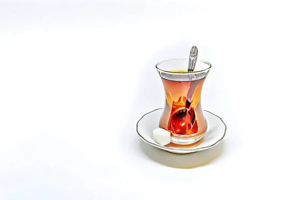 Tradiční Turecký Čaj Skleněném Šálku — Stock fotografie