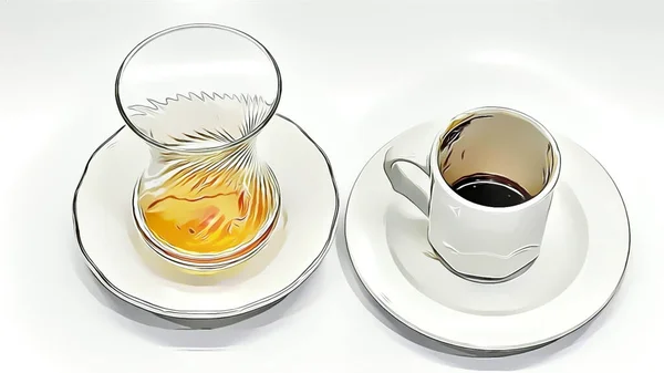Close Drank Turkish Coffee Cup Turkish Tea Glass Cup — Stock Photo, Image